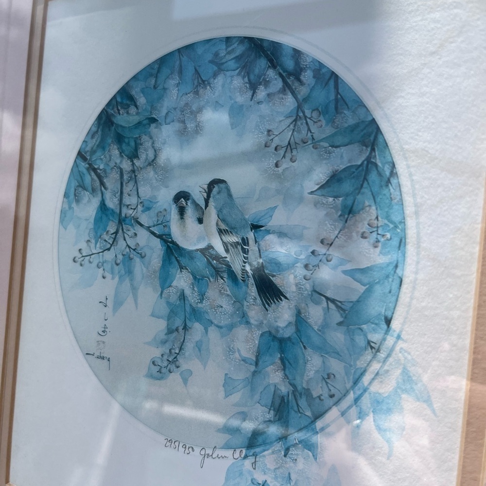 Framed John Cheng Signed Limited Edition Bird Print (295/950) – Asian Watercolor